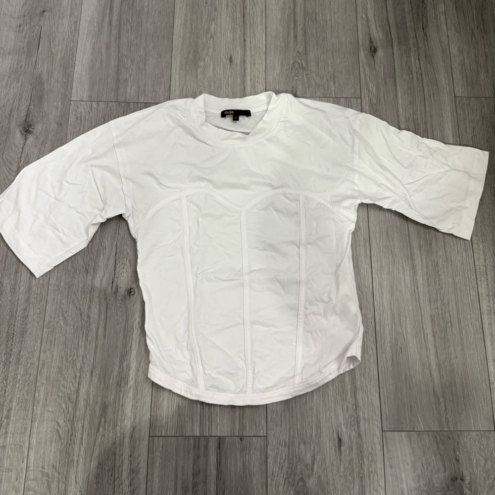 Maje White Short Sleeve Corset Tee